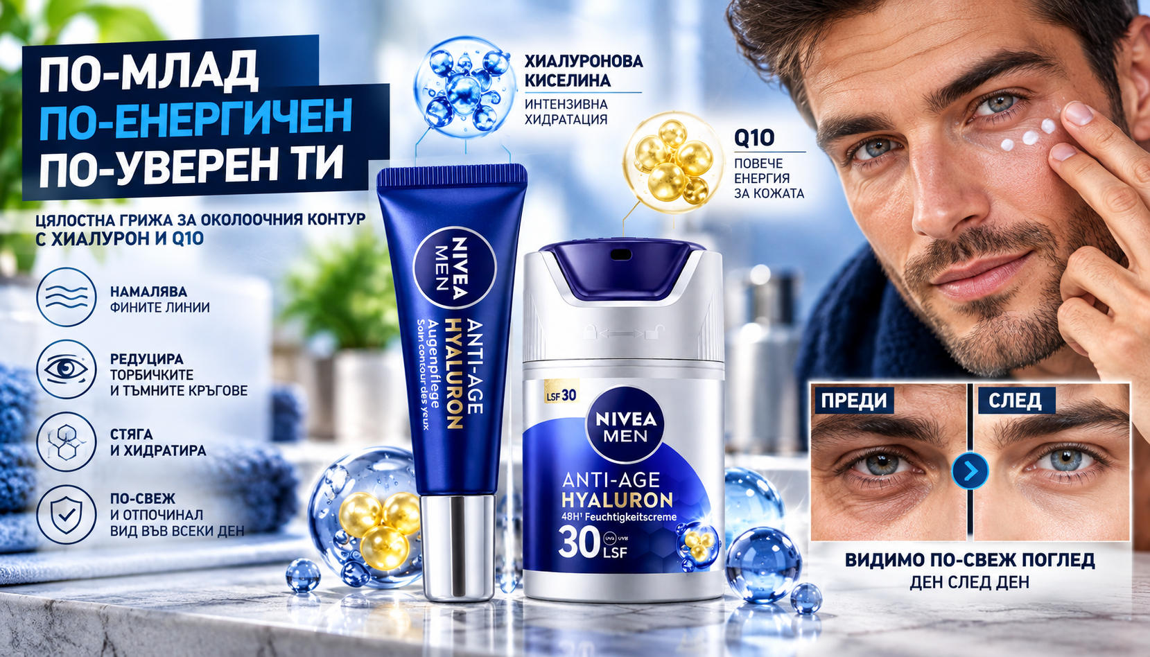 „По-млад поглед, по-уверено излъчване: новата грижа NIVEA MEN Anti-Age Hyaluron“