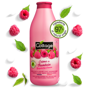 Cottage Shower  Raspberry Cream 97% Natural Натурален ароматен крем Душ гел за тяло , 750ml