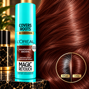 L'Oreal Paris Magic Retouch  Mahogany Brown Спрей за покритие на бели корени - МАХАГОНОВО КАФЯВО , 75ml
