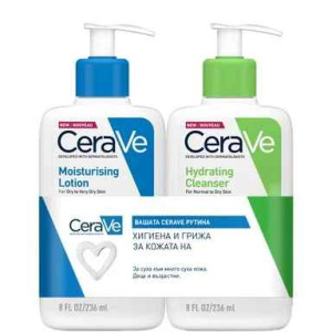 CeraVe Комплект Хидратиращ лосион за суха кожа -236 мл +  Хидратиращ измиващ крем -236 мл