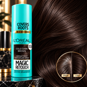 L'Oreal Paris Magic Retouch Spray Спрей за покритие на бели корени - Студено тъмнокафява , 75ml