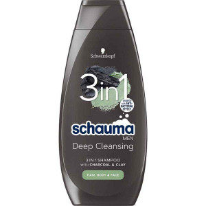 Schwarzkopf Schauma Men 3 in 1 Shampoo Шампоан за коса, тяло и лице 3в1 с активен въглен, 400ml