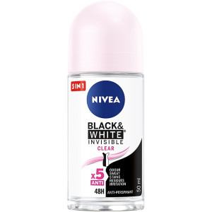 Nivea Black & White Clear  Рол-он против изпотяване Невидима защита за черно и бяло за жени, 50ml