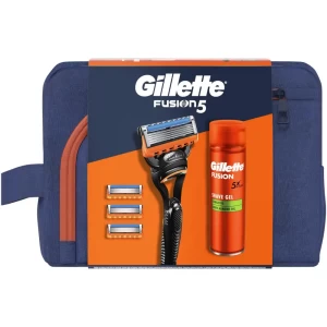Gillette Fusion 5 Жилет Комплект Фюжън 5 Самобръс. + 4 нож. + Гел за бръс. 200мл + Несесер
