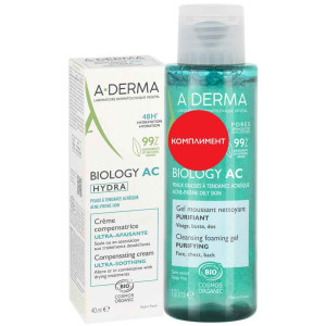 A-Derma Biology Ac Hydra Компенсиращ крем 40мл+Biology Ac Почистващ пенещ се гел 100 мл