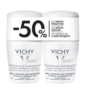 Vichy 48H Anti-Perspirant Deodorant Sensitive Skin Roll-On Виши Рол-он дезодорант 50 ml - 2 броя