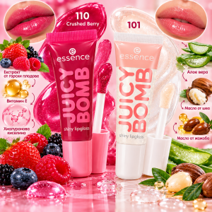 Essence Juicy Bomb Shiny Lipgloss 101 Lovely Lichi Гланц за устни с плодов аромат на праскова и личи, 10ml