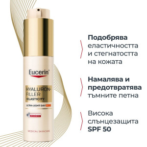 Eucerin® Hyaluron-Filler + Elasticity Ultra Leicht Tag SPF50  Дневният крем Ултралек дневен крем , анти-ейдж , 50ml