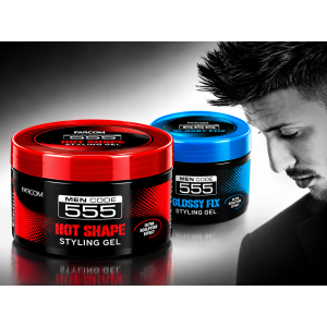 FARCOM Men Code 555 Hot Shape   Стилизиращ гел за коса със силна фиксация, 250ml