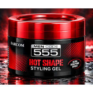 FARCOM Men Code 555 Hot Shape   Стилизиращ гел за коса със силна фиксация, 250ml