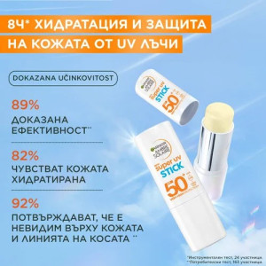 Garnier Ambre Solaire Super UV Stick SPF 50+ Слънцезащитният стик за лице с масло от ший и витамин Е, 9ml
