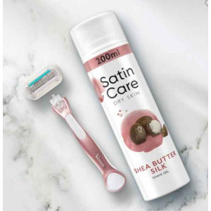 Gillette Satin Care Shea Butter Silk Shave Gel Хидратиращ гел за бръснене за суха кожа за жени, 200 ml