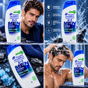 Head & Shoulders Men Ultra Total Care 2 in 1 Шампоан и балсам 2 в 1 за мъже против пърхот, 330 ml