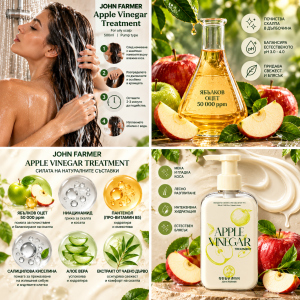 John Farmer Apple Vinegar Treatment  Подхранващ балсам за коса за мекотата, гладкостта и естествен блясък на косата, 500ml