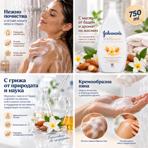 Johnson's Vita-Rich Soft & Nourish Almond Shower Gel Подхранващ душ-гел с аромат на бадемово масло и жасмин,750ml