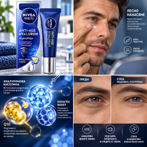 NIVEA MEN Anti-Age Hyaluron + Q 10  Eye Care Грижа за очите с хиалуронова киселина против стареене, 15ml