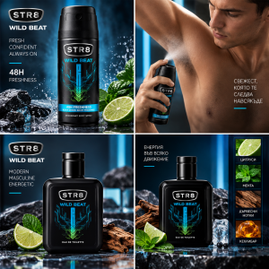 STR8 Wild Beat Подаръчен комплект за мъже Парфюм - 100ml , Дезодорант- 150ml  и Несесер