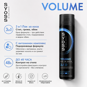 Syoss Haarspray Volume 3in1 Лак за коса против сплескване, за обем и здравина  от корените , 75ml