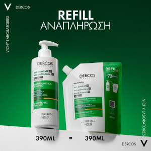 Vichy Dercos Anti-Dandruff Dermatological Shampoo for Dry Hair - Refill Шампоанът против пърхот DS за суха коса , 390ml - Пълнител