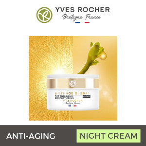 Yves Rocher ANTI AGE GLOBAL NIGHT  Нощен крем за по сияйна и изгладена кожа, против стареене, 50ml